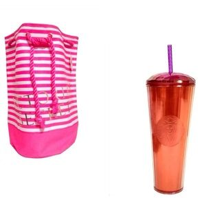 NEW! VS PINK Limited Edition Drawstring Duffle Tote Bag & Starbucks Tumbler